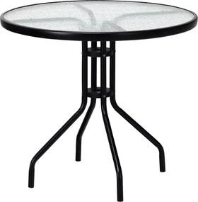Okrúhly záhradný stôl so sklenenou doskou ISLAND 90 cm, čierny