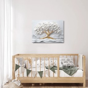 Sklenený obraz – 3D elegantný strom života plný kvetov (70x50 cm)