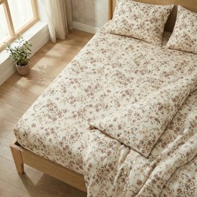 Kvalitex Bavlnené napínacie prestieradlo Kvítíbéžové, 90 x 200 cm, 90 x 200 cm