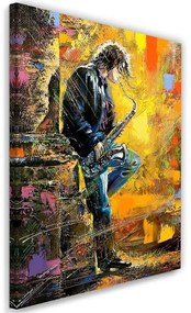 Obraz na plátně, Hudebník se saxofonem Vícebarevné - 60x90 cm