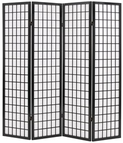 Skladací paraván so 4 panelmi, japonský štýl 160x170 cm, čierny 245898