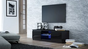 Televizní stolek DELUKO se skleněnou policí 120 cm černý lesk