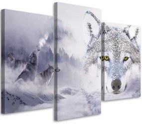 Gario Obraz na plátne Biely vlk pred horami - 3 dielny Rozmery: 60 x 40 cm