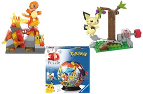 Mattel Mega Skladačka Pokémon, 2 kusy + 3D Puzzle guľa Pokémon, 73 dielikov  (800011099)