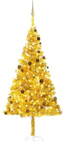 Umelý vianočný stromček s LED a súpravou gulí 240 cm zlatý PET 3077521