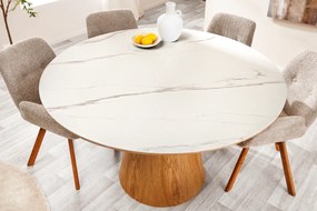 Jedálenský stôl UNIQUE 120 cm okrúhly, dubové drevo, dyhovaná keramika, doska z bieleho mramoru