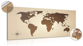 Obraz na korku mapa sveta v odtieňoch hnedej