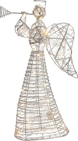 Strieborný kovový anjel s rúrkou a LED osvetlením - 28*10*51 cm / 3*AA