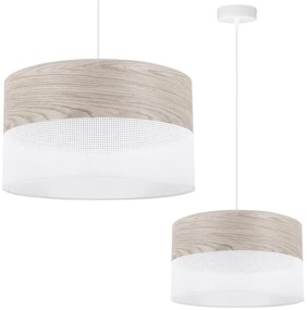 Light Home Závesné svietidlo Wood, 1x svetlobéžová dubová dýha/biele plastové tienidlo, (fi 35cm)