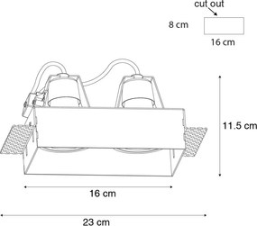Sada 6 vstavaných bodových svetiel čiernych GU10 70 mm 2-svetlo bez rámu - Oneon