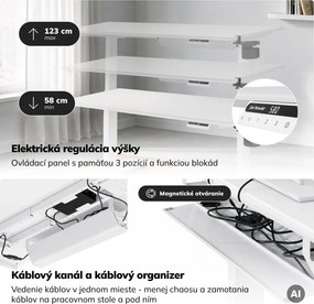 Elektrický stôl s nastaviteľnou výškou ergonomický biely,1400x700 mm: ARIA