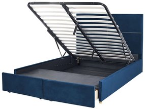 Zamatová posteľ s úložným priestorom 140 x 200 cm modrá VERNOYES Beliani