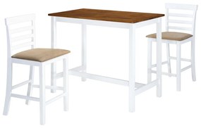 Barový stôl a stoličky, 3 kusy, masív, hnedá a biela