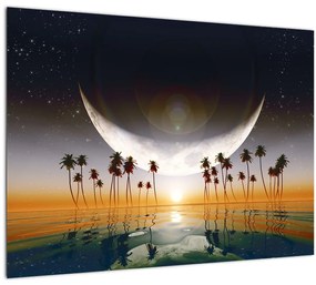 Sklenený obraz - Mesiac nad palmami (70x50 cm)