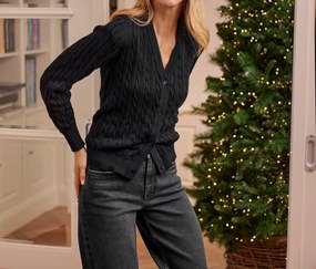 Kardigán z jemnej pleteniny s vrkočovým vzorom