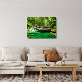 Sklenený obraz - Zelený vodopád (70x50 cm)