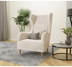 Krémové zamatové kreslo ušiak Carole – Ropez