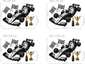 Strieborná a čierna Formule 1 textilní prelepiteľná nálepka na stenu list 75 x 54 cm