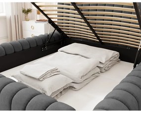 Tmavosivá čalúnená dvojlôžková posteľ s úložným priestorom s roštom 160x200 cm Carilla – ELTAP
