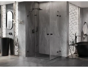 Mexen Lunar Duo, výklopný sprchový kút 120 x 115 cm, 8mm číre sklo, čierny profil, 834-120L-115P-70-00