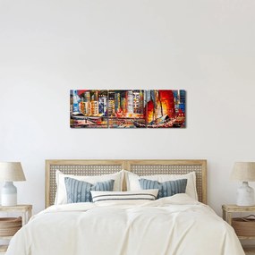 Obrázok - Victoria Harbor, Hong Kong, olejomaľba (s hodinami) (90x30 cm)