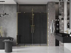 Mexen Velar L Duo, posuvné sprchové dvere do otvoru 180 cm, 8mm šedé sklo, zlatá lesklá, 871-180-003-42-50