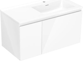 Mexen Orio, kúpeľňová skrinka 90 cm s pravým umývadlom Otis, 1S, 1D, biela lesklá, 91A13-09047-3-BBFF00-W18P00