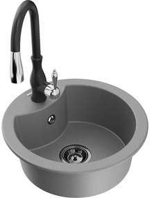 Mexen Diego, 1-komorový granitový drez 488x488x167 mm a drezová batéria Savita, šedá, 6512-71-672601-70-B