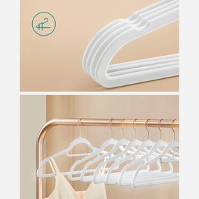 Zamatové vešiaky, sada 30 ks, s rose gold háčikmi, farba biela