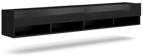 Závěsný TV stolek Derby 280 cm černý mat/černý lesk