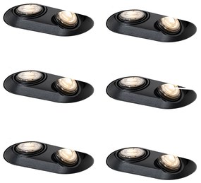 Sada 6 zaoblených zapustených bodových svetiel čierna GU10 50mm 2-svetlo - Hubs