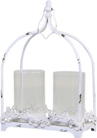 Krémová antik kovová lampáš na sviečky Étienne - 25*12*38 cm