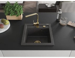 Mexen Vito, 1-komorový granitový drez 520x490x210 mm, zlatá batéria Rita, čierna škvrnitá, 6503-76-670300-50