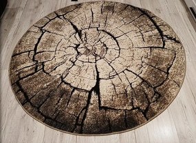 HU Okrúhly Hnedý koberec Loft vzor peň