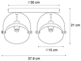 Priemyselné stropné svietidlo čierne so zlatom 2-žiarovkové nastaviteľné - Magnax