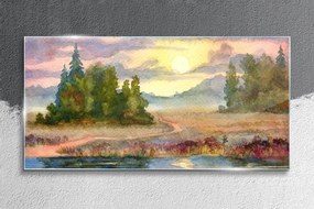 Obraz na skle Akvarel strom sunset
