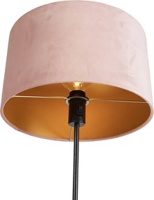 Stojaca lampa čierna s ružovým zamatovým tienidlom so zlatom 35 cm - Parte