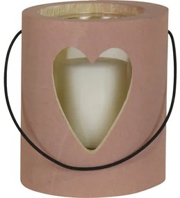 Svietnik drevený srdce so sviečkou 13 x 15 cm ružový