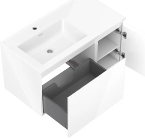 Mexen Orio, kúpeľňová skrinka 90 cm s umývadlom Otis ľavá, 1S, 1D, biela lesklá, 91A13-09047-3-BBFF00-W18L00