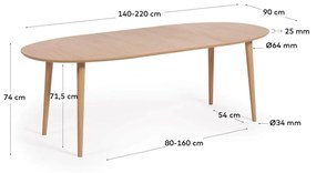 Jedálenský stôl quio 140 (220) x 90 cm dubový MUZZA