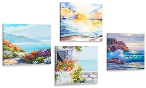 Set obrazov výhľad na more v imitácii maľby