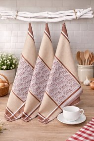 Luxusné kuchynské utierky béžové listy egyptská bavlna 50x70 cm set 3 ks