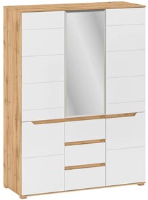 Skriňa Vincent H 5D3S biely lesk / dub wotan