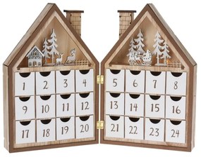 LED Drevený adventný kalendár Vianočný dom, 8x LED, 19 cm, 2x AAA