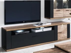 Široká TV skrinka Boston, čierna/dub ribbeck, s osvetlením%