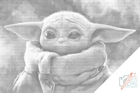 Gario Bodkovanie Baby Yoda Rozmery: 60 x 40 cm, Rámovanie: S vnútorným rámom, Farba bodiek: Modrá