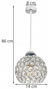 Závesné svietidlo Crystal, 1x strieborné krištáľové tienidlo, ch