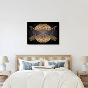 Sklenený obraz - Zlatá mandala s šípmi (70x50 cm)