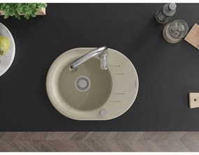 Mexen Kevin, granitový drez 586x458x190 mm, 1-komorový a drezová batéria Savita, béžová, 6517-69-672601-00