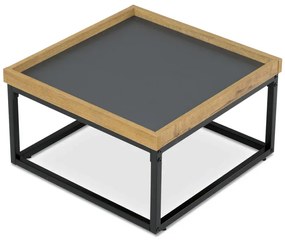 Stůl konferenční, MDF deska šedá s dekorativní hranou divoký dub, černý kov.